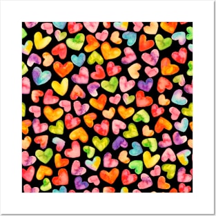 Colorful Watercolor Hearts Posters and Art